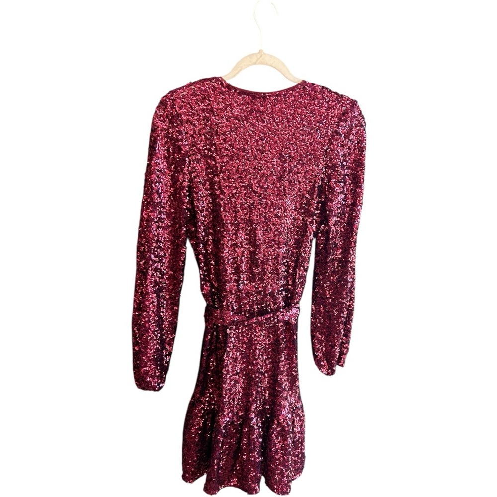 NWT Betsy & Adam burgundy sequin V-neck crossover dress with sash Sz 2 - Picture 2 of 8